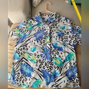 Tropical Blue and Green With Animal Print Women's Shirt
